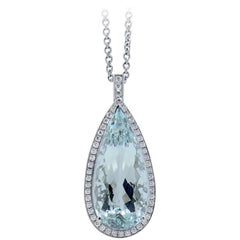Pear Cut Aquamarine and Diamond Pendant