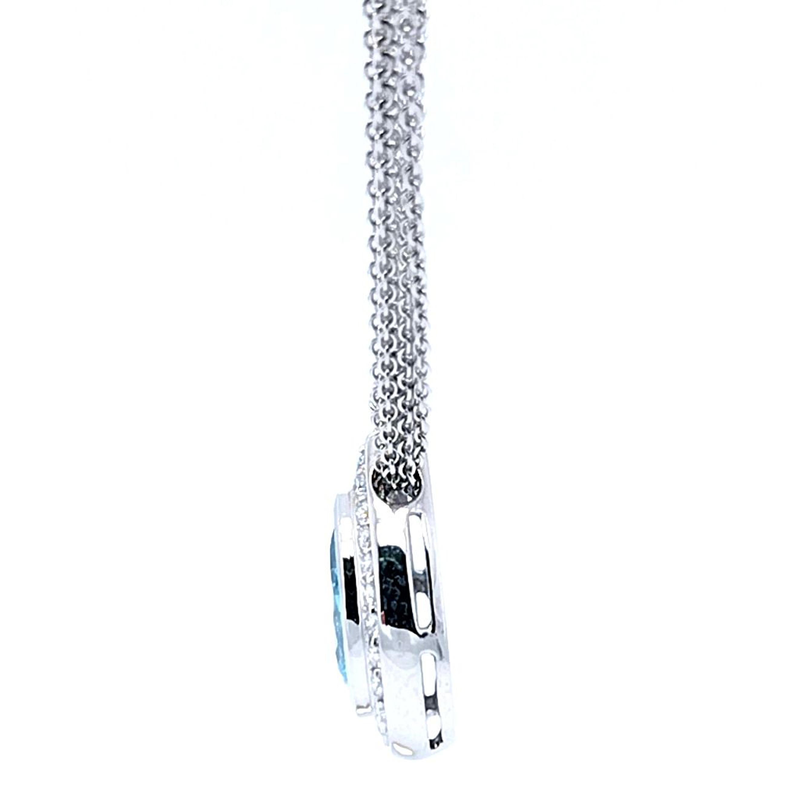 Pear Cut Aquamarine and Diamond Pendant Necklace For Sale 2