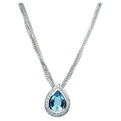Pear Cut Aquamarine and Diamond Pendant Necklace