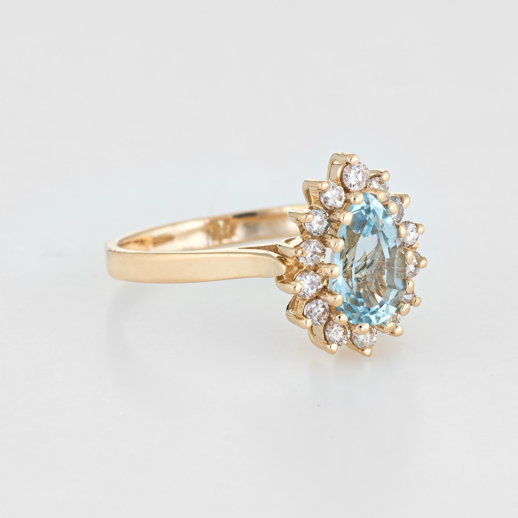 Modern Pear Cut Aquamarine Diamond Ring Cocktail Vintage 14 Karat Yellow Gold Jewelry