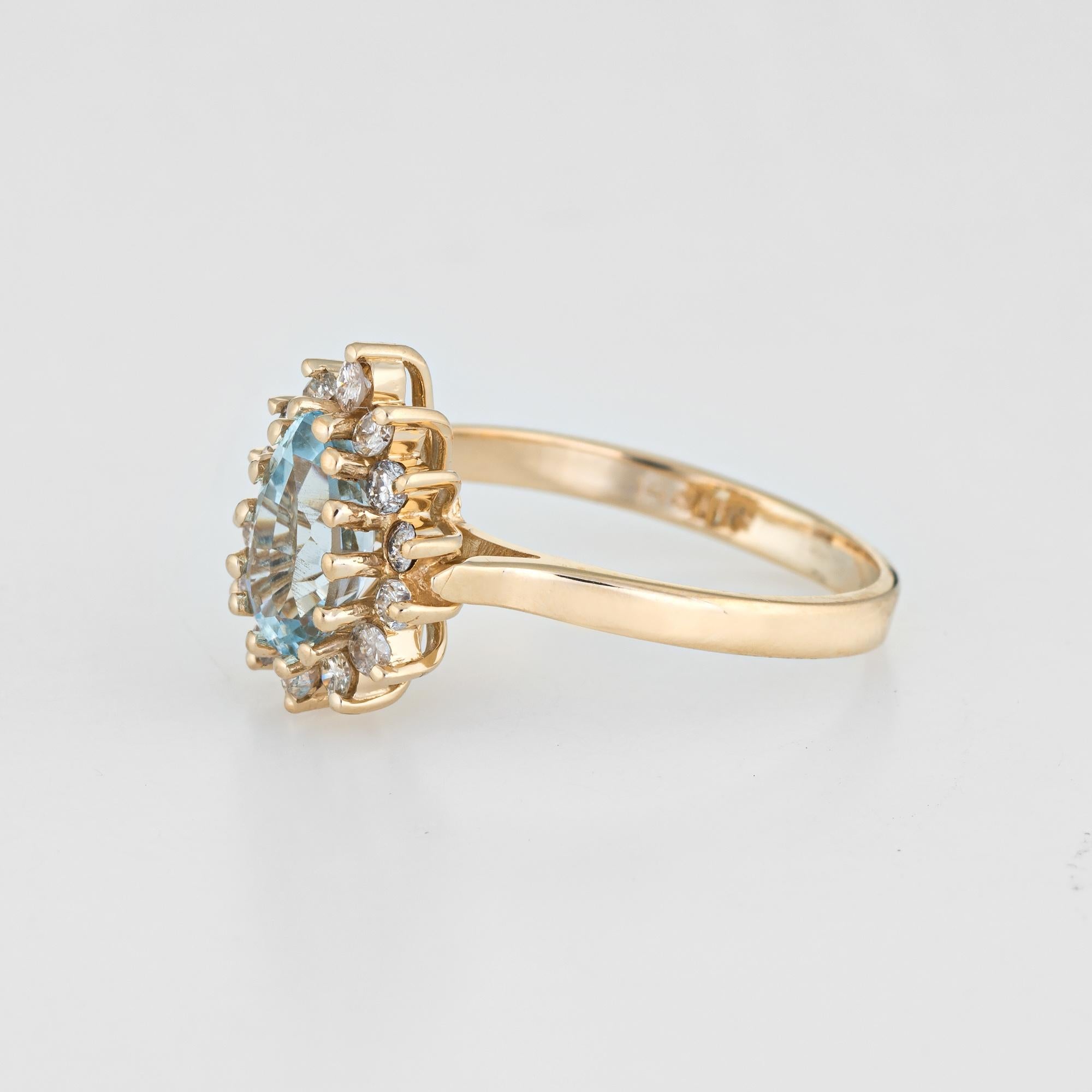 Pear Cut Aquamarine Diamond Ring Cocktail Vintage 14 Karat Yellow Gold Jewelry In Excellent Condition In Torrance, CA