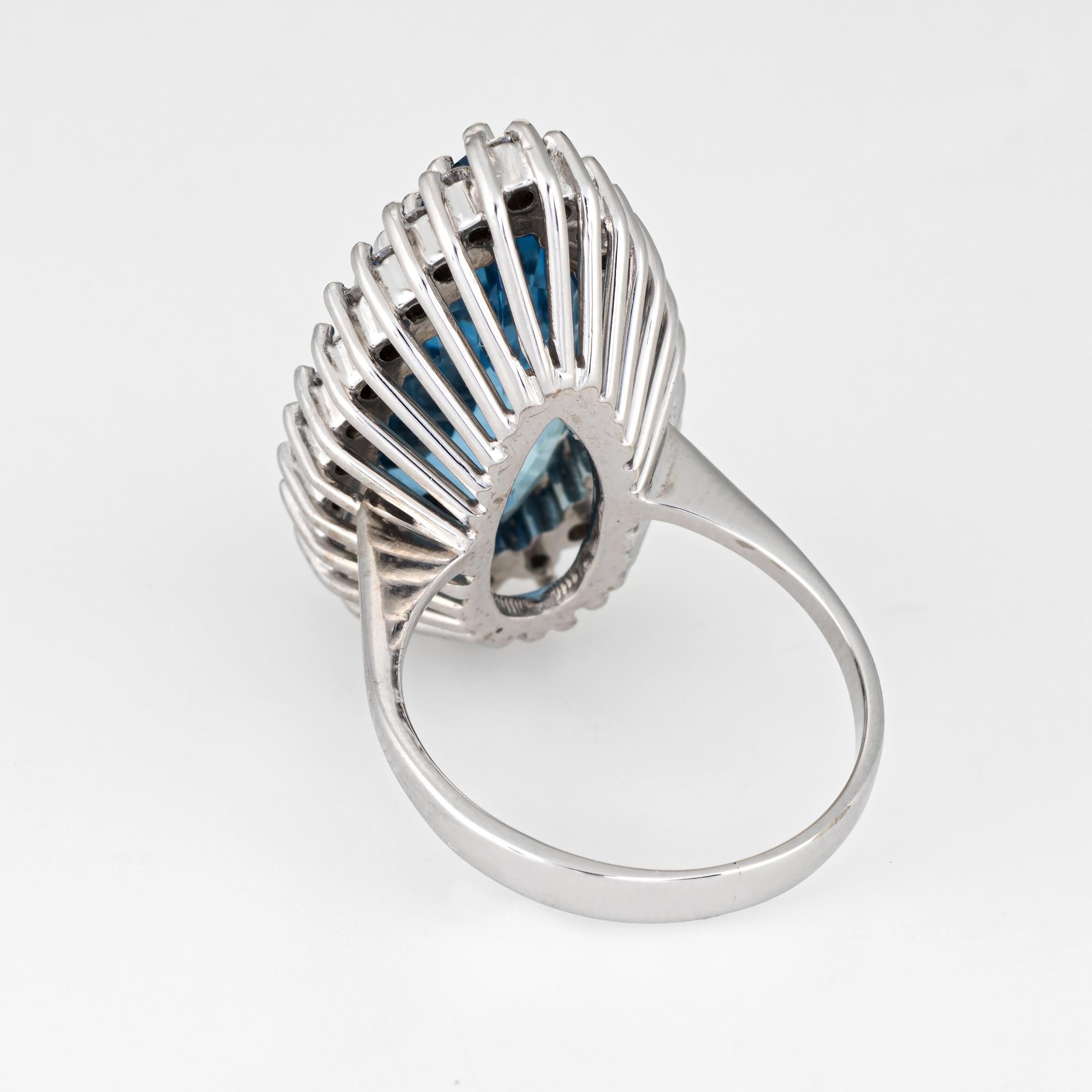 Women's Pear Cut Aquamarine Diamond Ring Large Cocktail Vintage 18 Karat Gold Jewelry