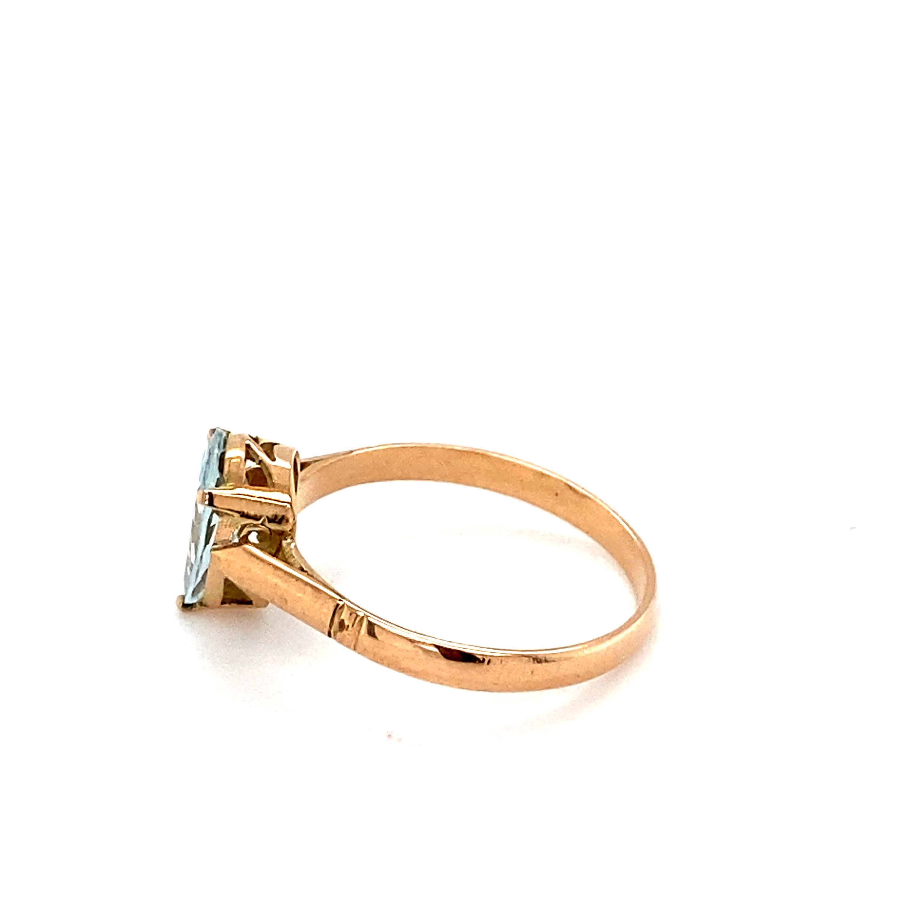 Pear Cut Aquamarine Yellow Gold Solitaire Ring For Sale 5