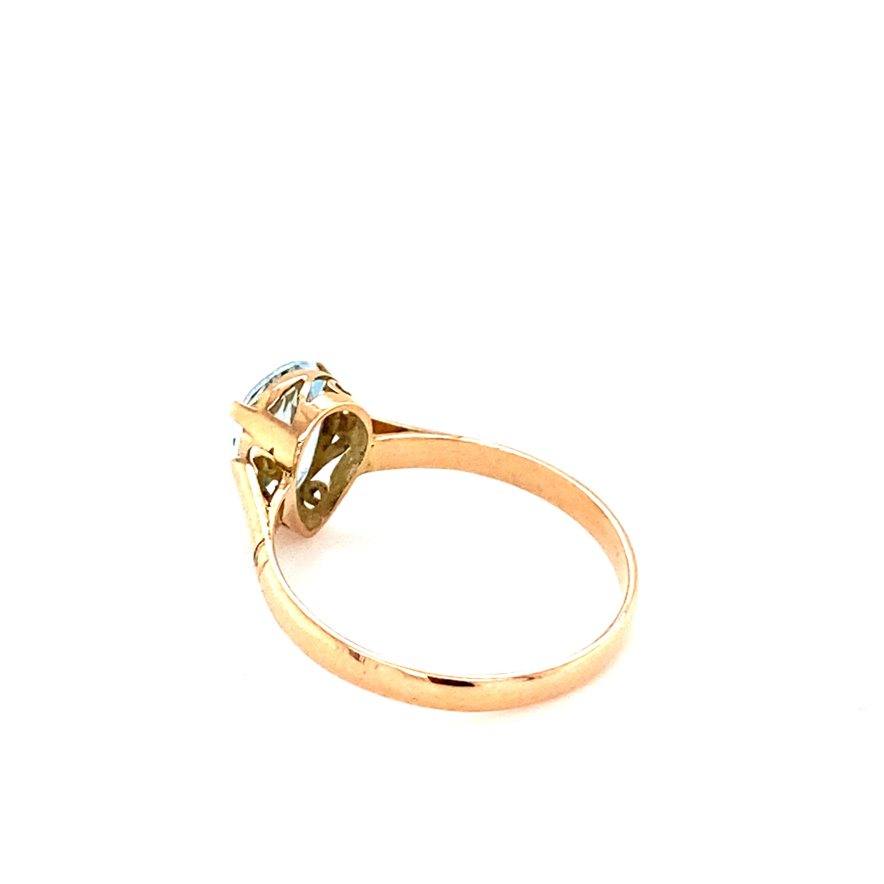 Pear Cut Aquamarine Yellow Gold Solitaire Ring For Sale 7