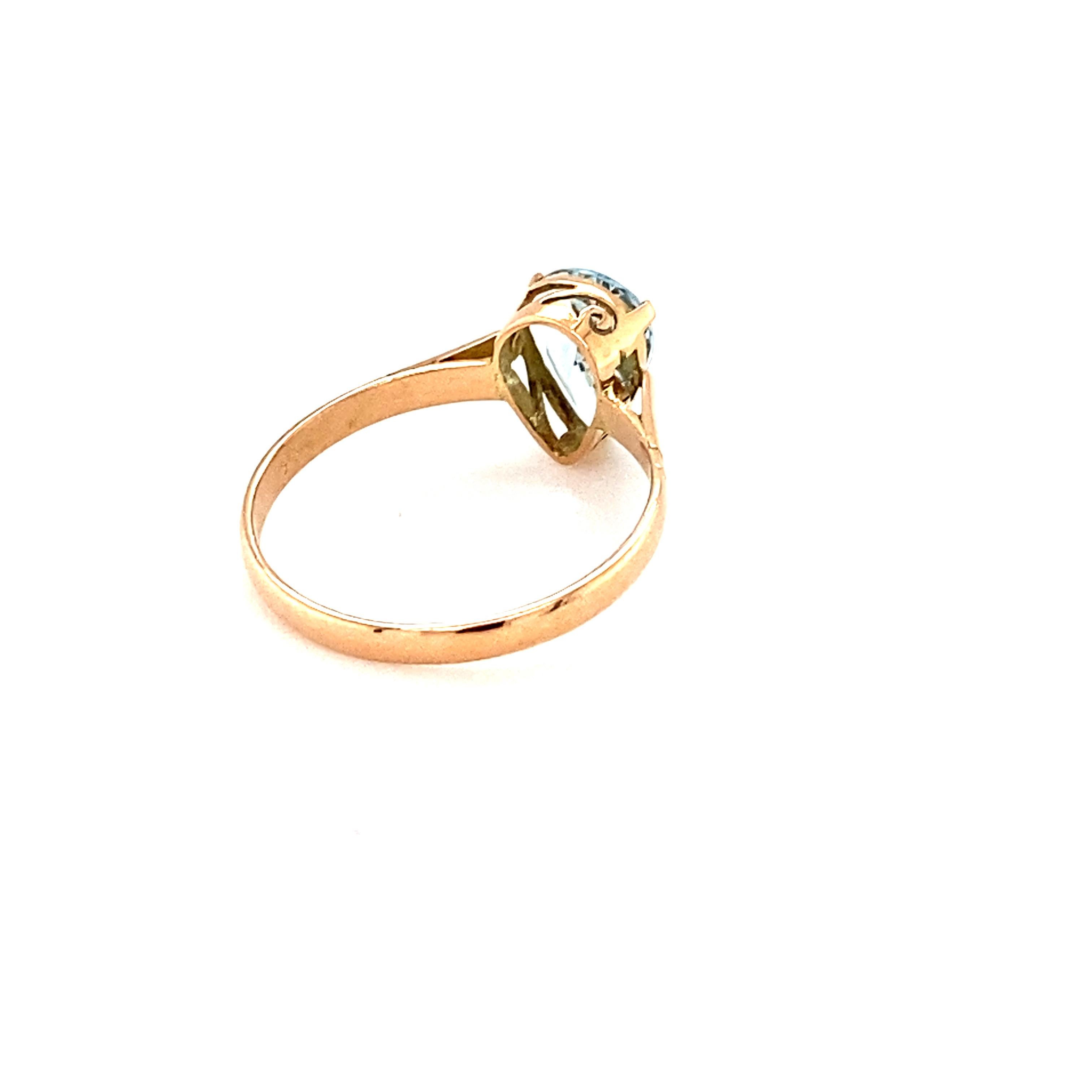 Pear Cut Aquamarine Yellow Gold Solitaire Ring For Sale 2