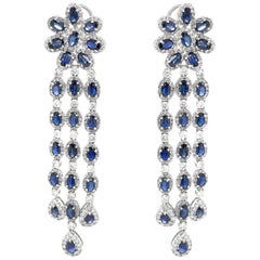 Ceylon Pear Cut Blue Sapphires 20.55 Carat Diamonds 18k Gold Earrings