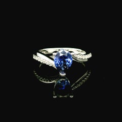 Pear-Cut Blue Sapphire Bypass Ring in 925 Sterling Silver