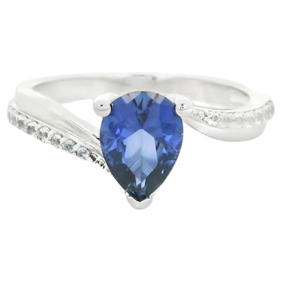 Pear-Cut Blue Sapphire Bypass Ring in 925 Sterling Silver