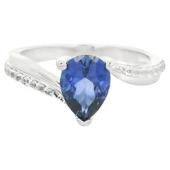 Pear-Cut Blue Sapphire Bypass Ring in 925 Sterling Silver