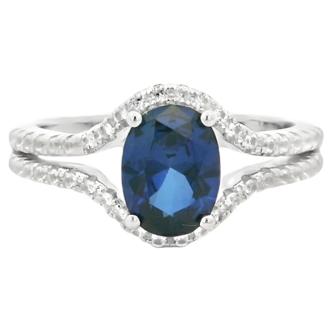 Pear-Cut Blue Sapphire Bypass Ring in 925 Sterling Silver For Sale