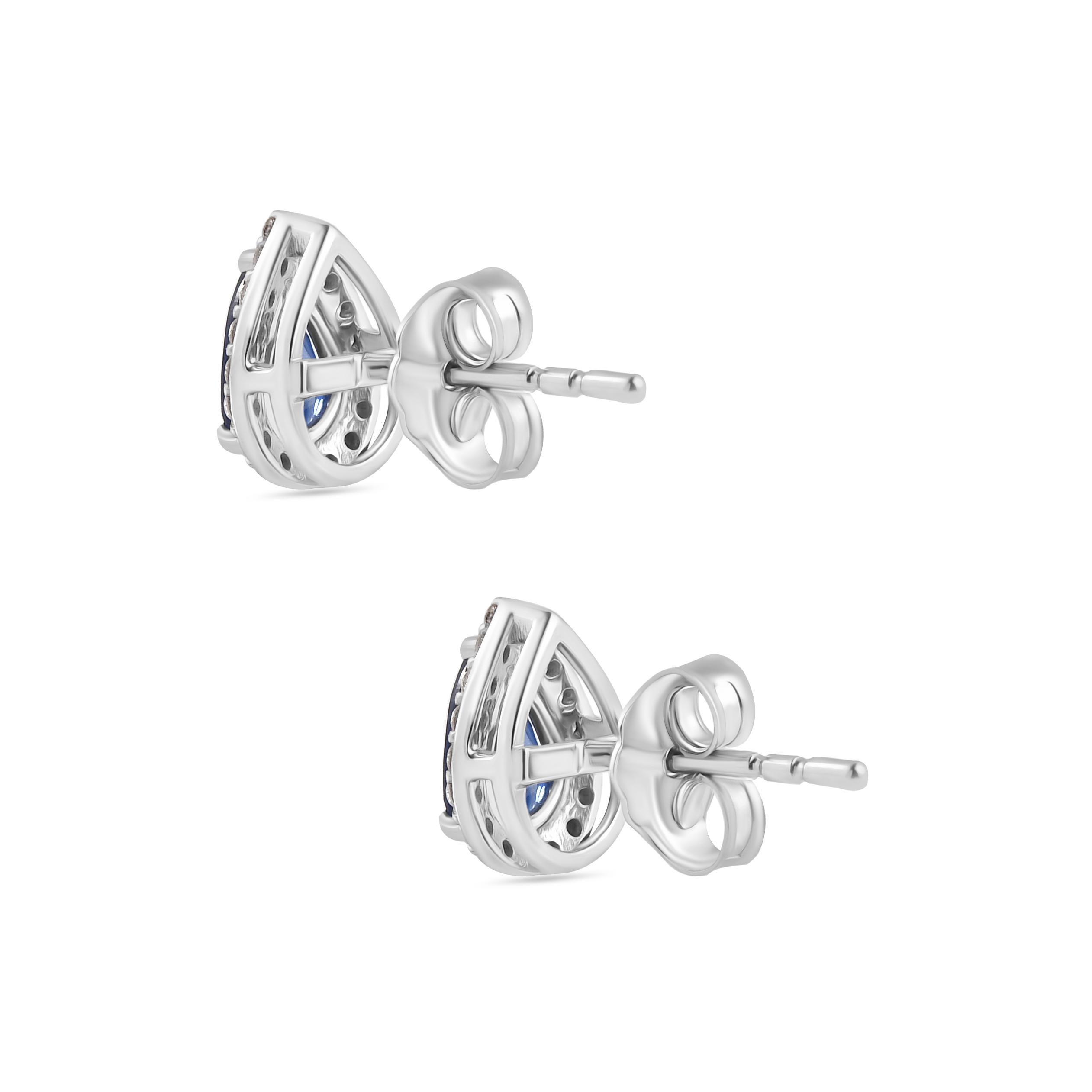 Boucles d'oreilles Halo en or blanc massif 14k, saphir bleu taillé en poire et diamant Neuf - En vente à New York, NY