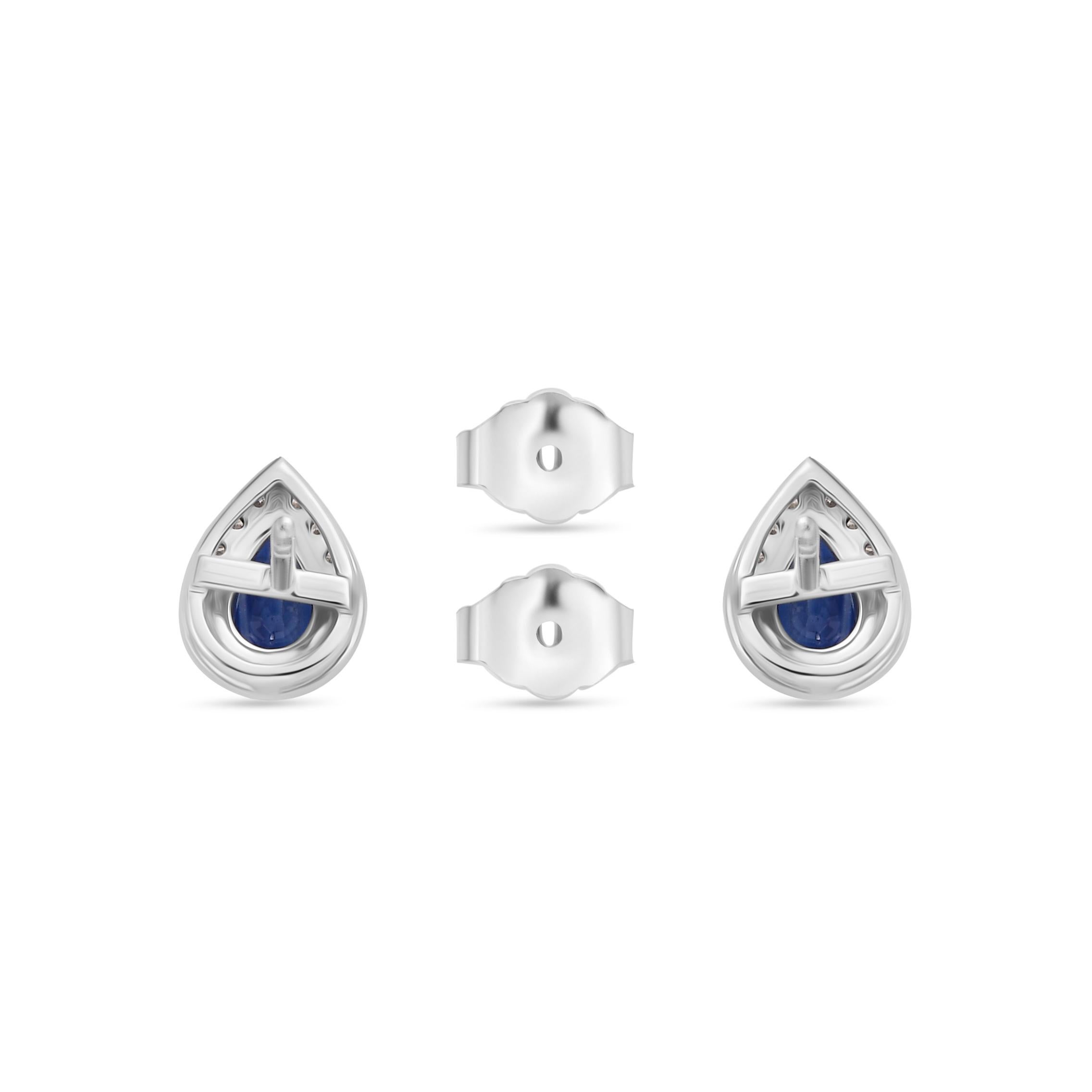 Boucles d'oreilles Halo en or blanc massif 14k, saphir bleu taillé en poire et diamant en vente 1