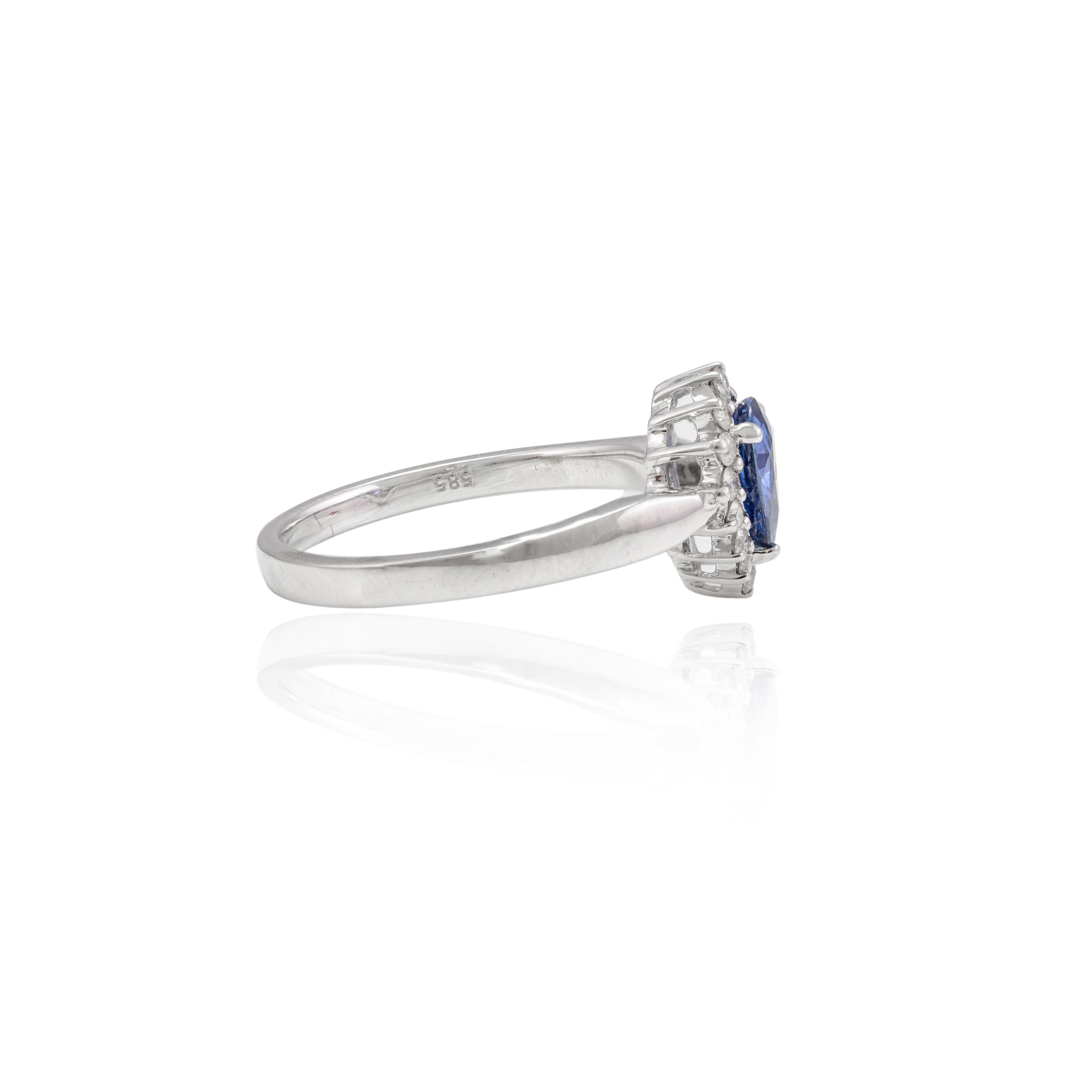 For Sale:  0.77 Carat Pear Cut Blue Sapphire and Diamond Halo Ring 14k Solid White Gold 3