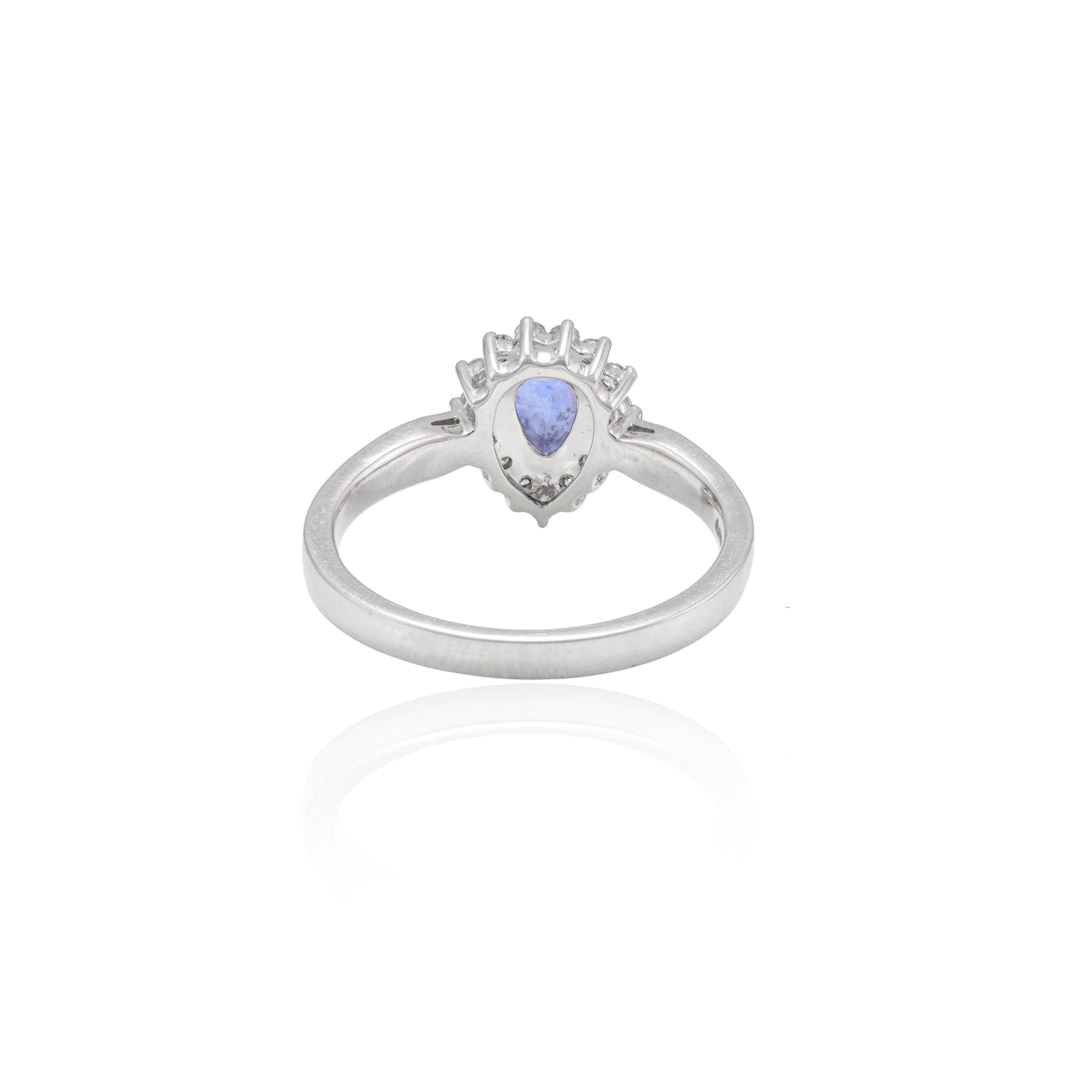 For Sale:  0.77 Carat Pear Cut Blue Sapphire and Diamond Halo Ring 14k Solid White Gold 5