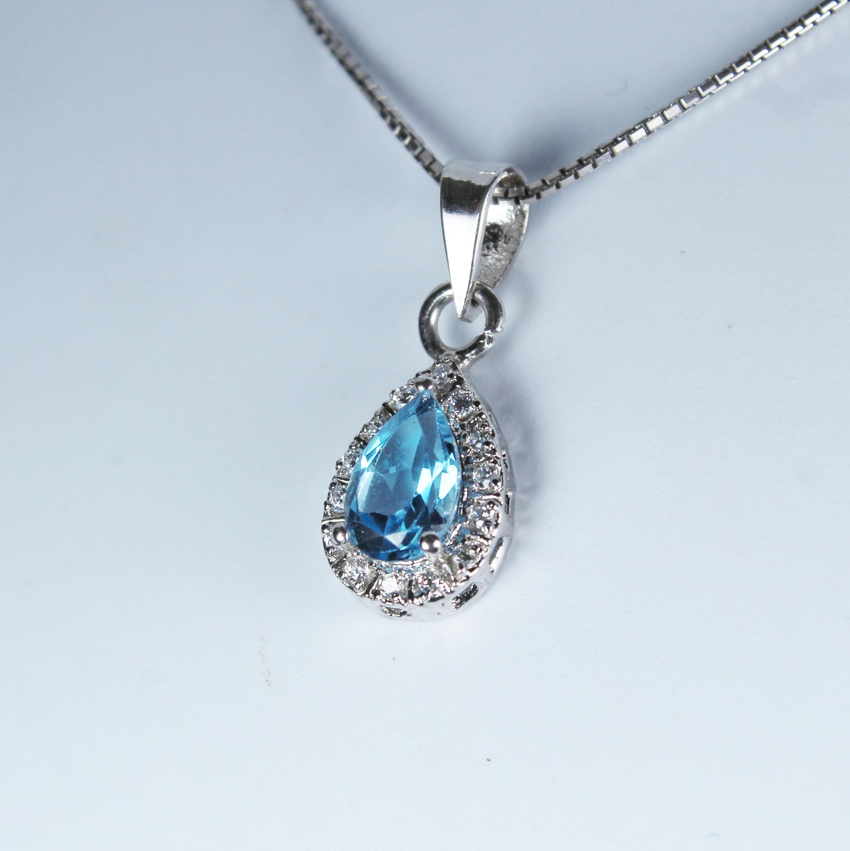 blue topaz pear necklace