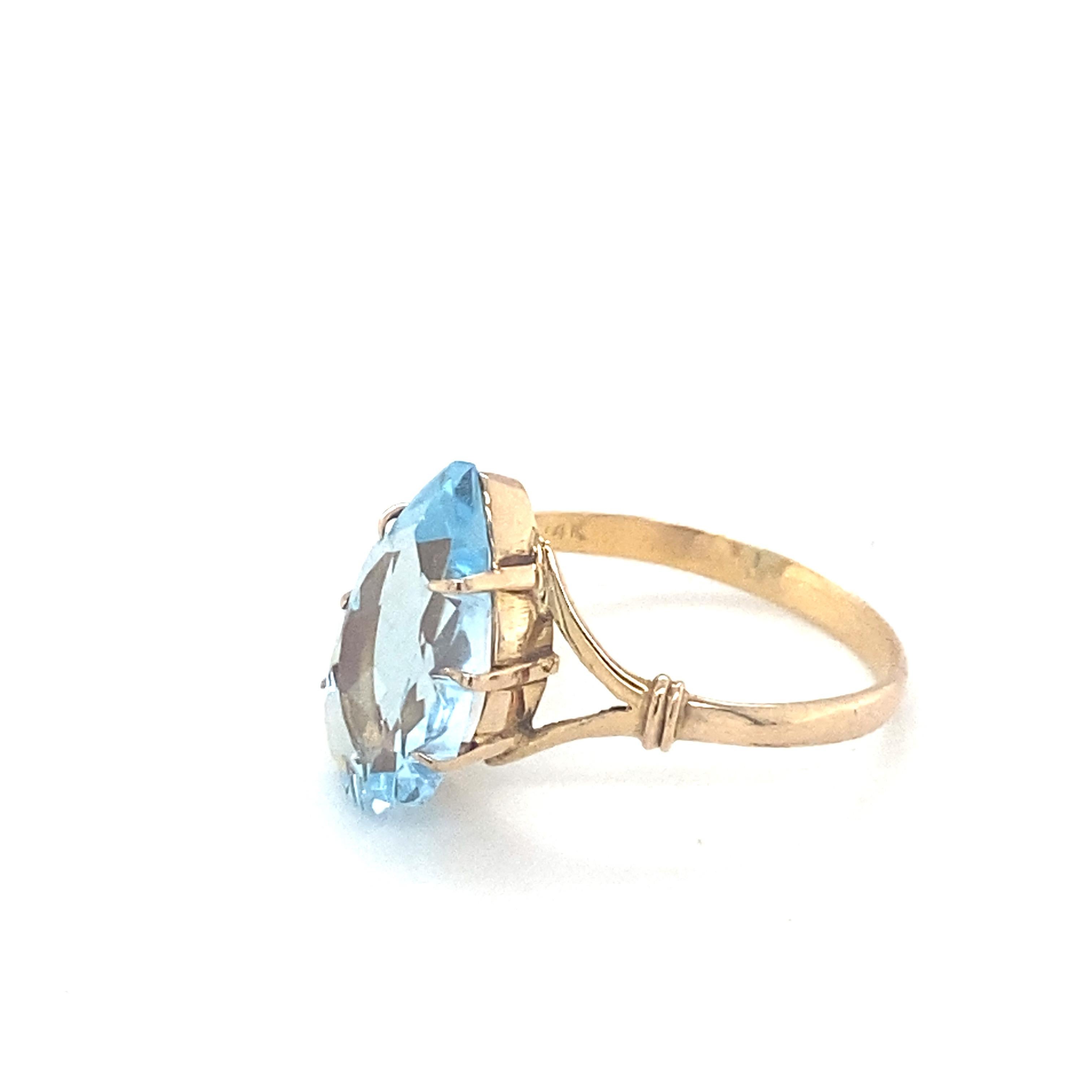 Pear Cut Blue Topaz Yellow Gold Solitaire Ring For Sale 5
