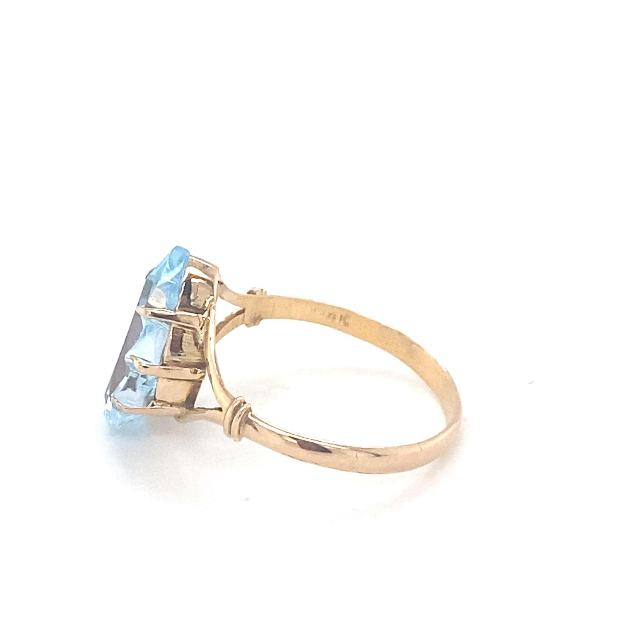 Pear Cut Blue Topaz Yellow Gold Solitaire Ring For Sale 8
