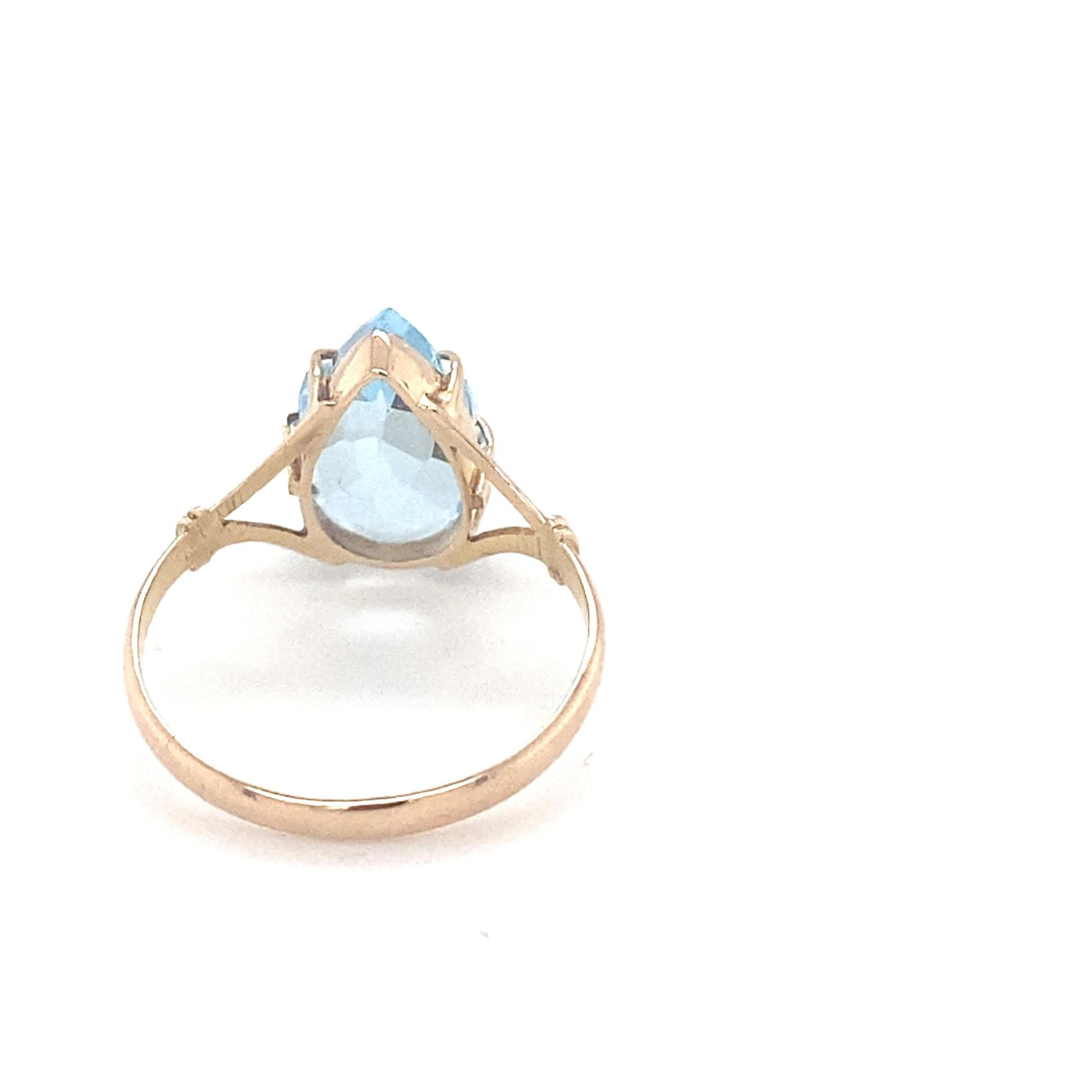 Pear Cut Blue Topaz Yellow Gold Solitaire Ring For Sale 9