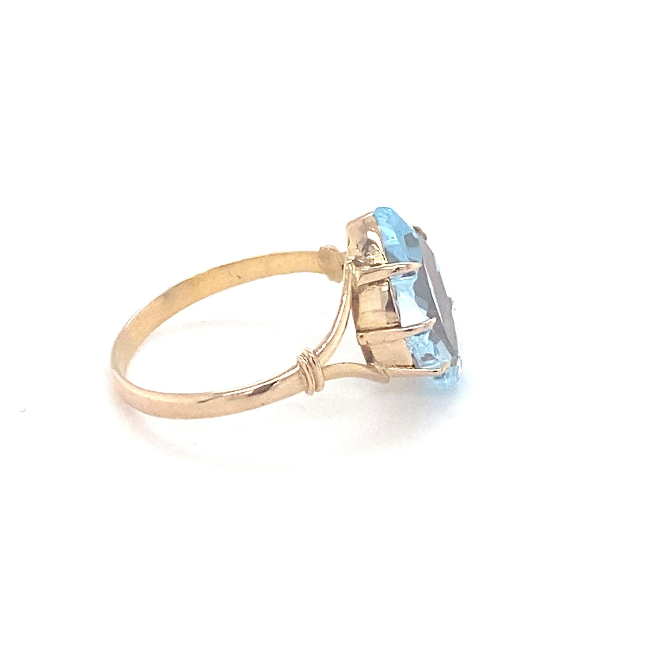 Pear Cut Blue Topaz Yellow Gold Solitaire Ring For Sale 11