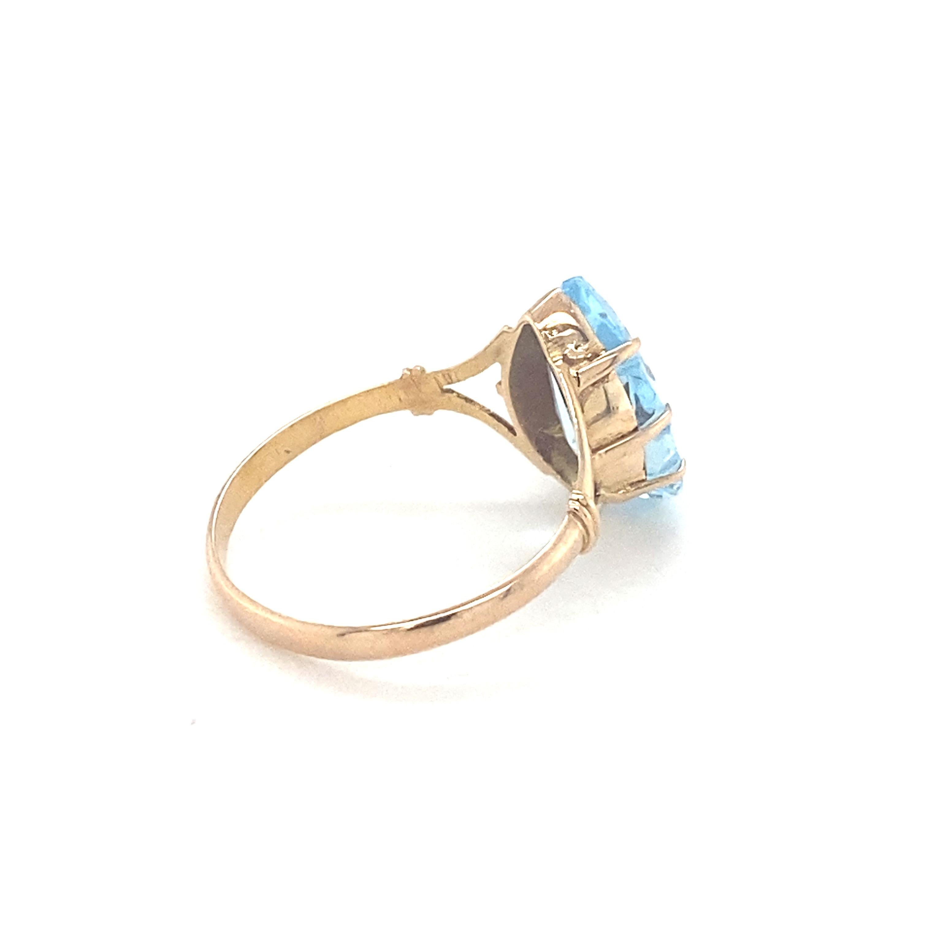 Pear Cut Blue Topaz Yellow Gold Solitaire Ring In New Condition For Sale In Trumbull, CT