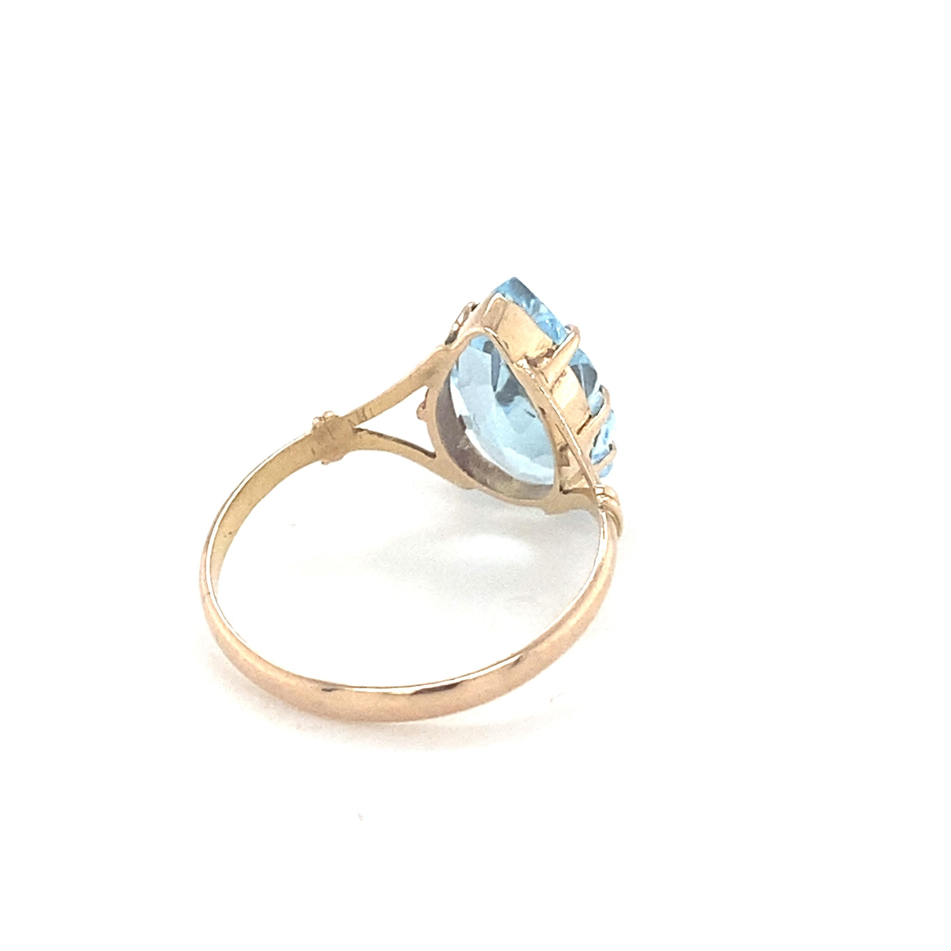 Women's Pear Cut Blue Topaz Yellow Gold Solitaire Ring For Sale