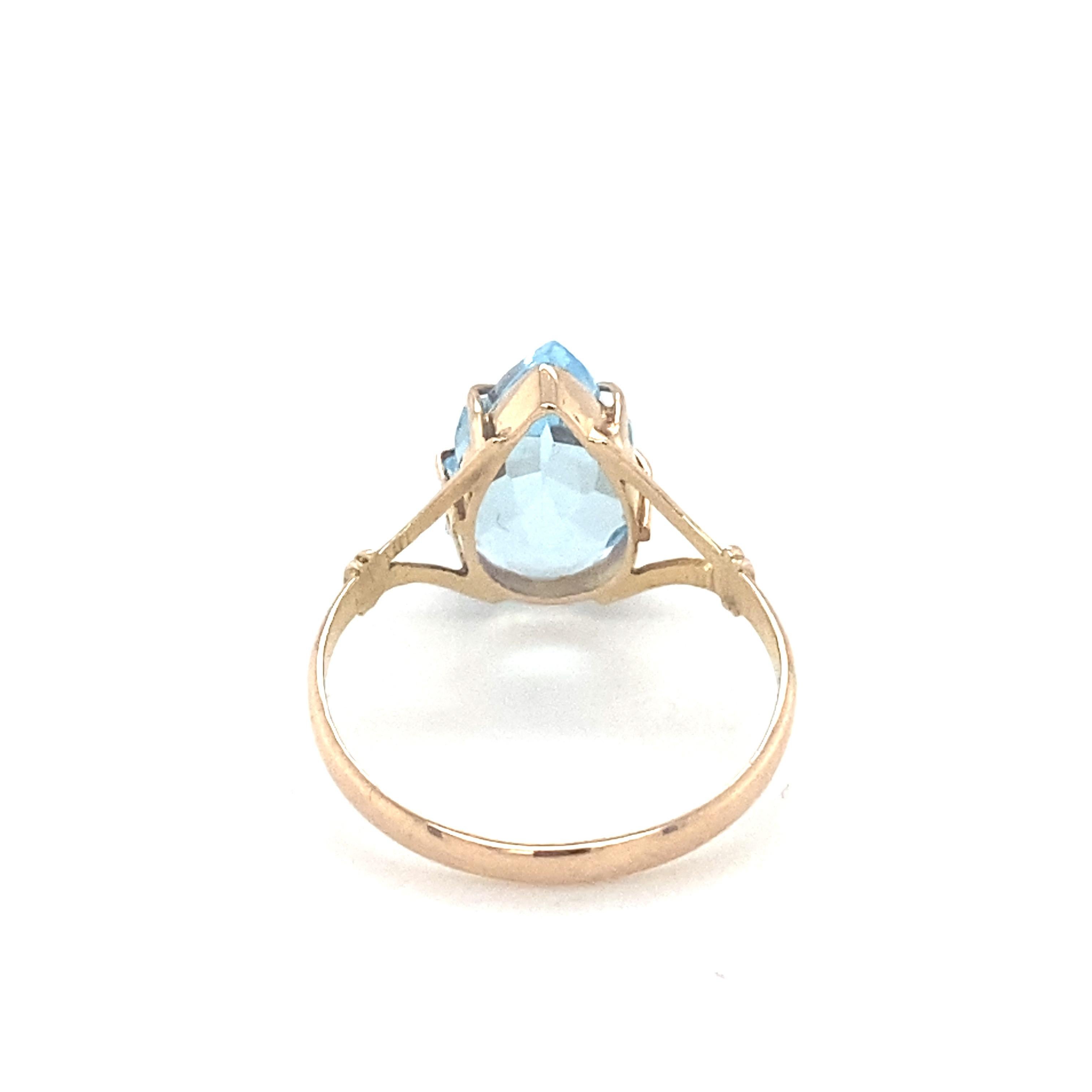 Pear Cut Blue Topaz Yellow Gold Solitaire Ring For Sale 1