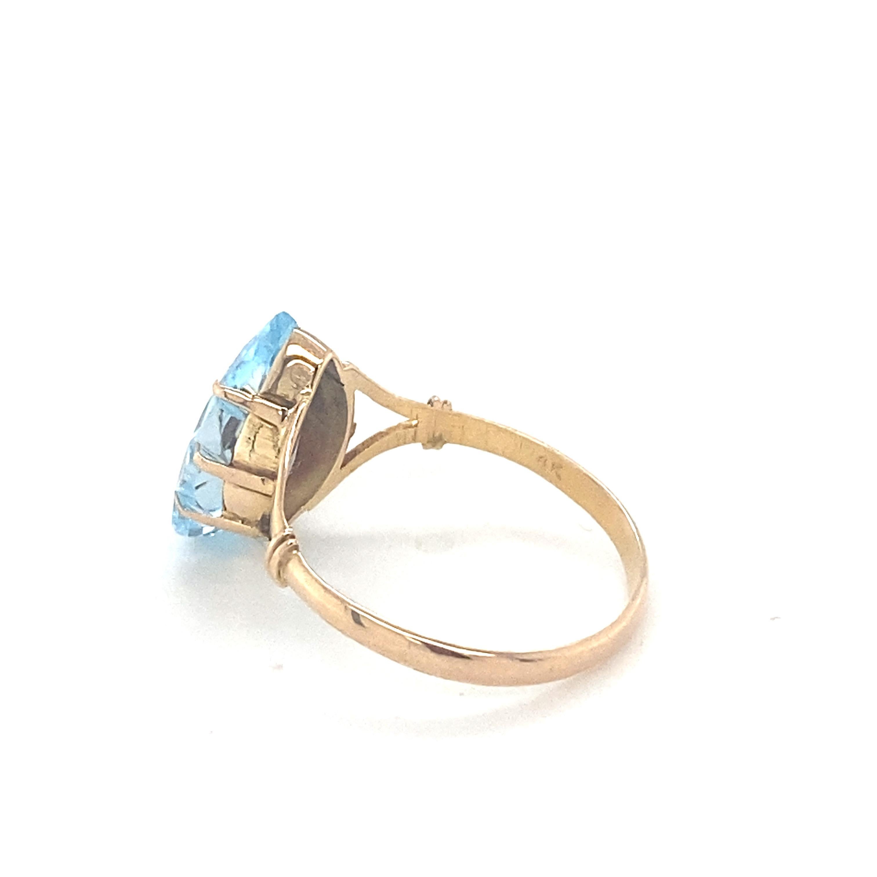 Pear Cut Blue Topaz Yellow Gold Solitaire Ring For Sale 3