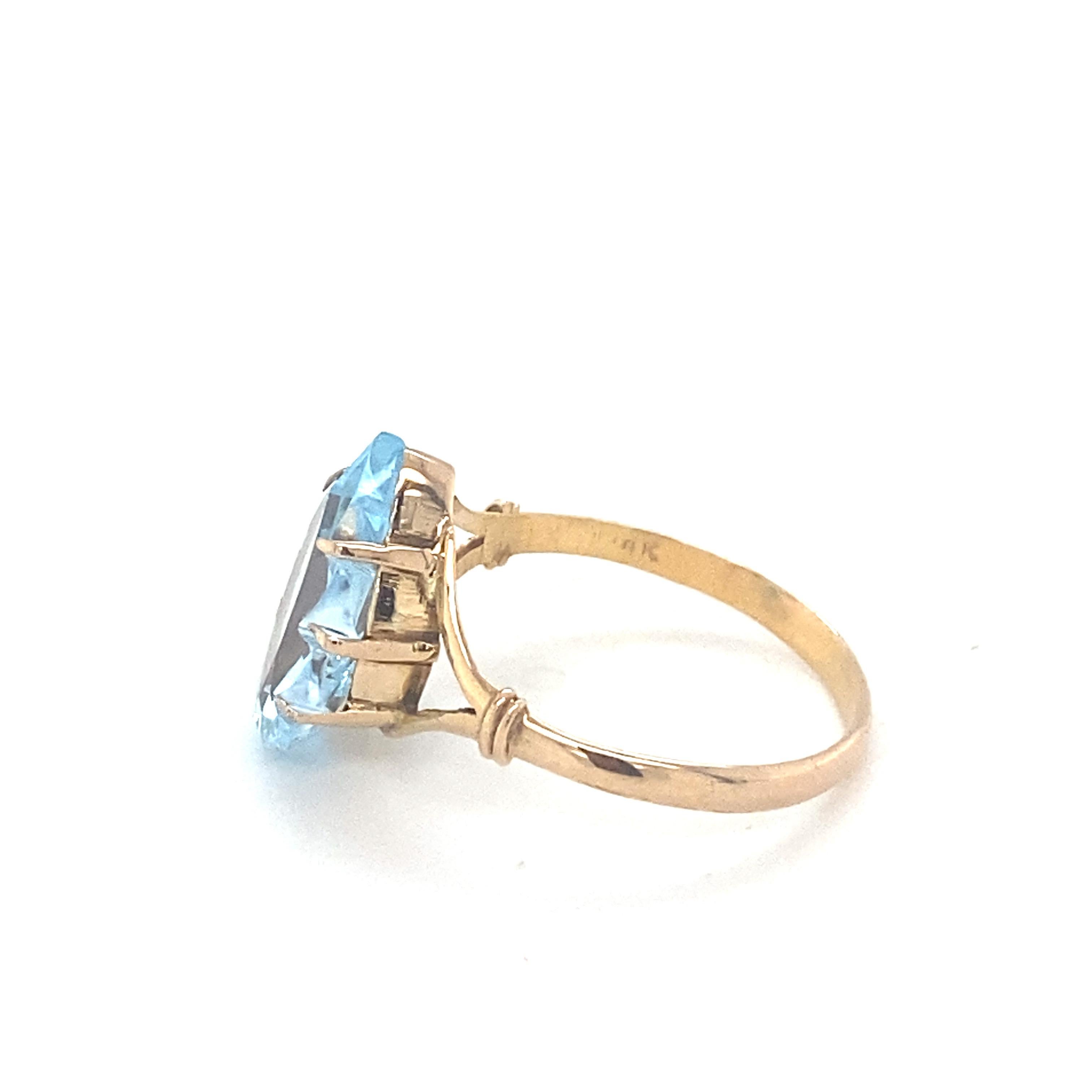Pear Cut Blue Topaz Yellow Gold Solitaire Ring For Sale 4