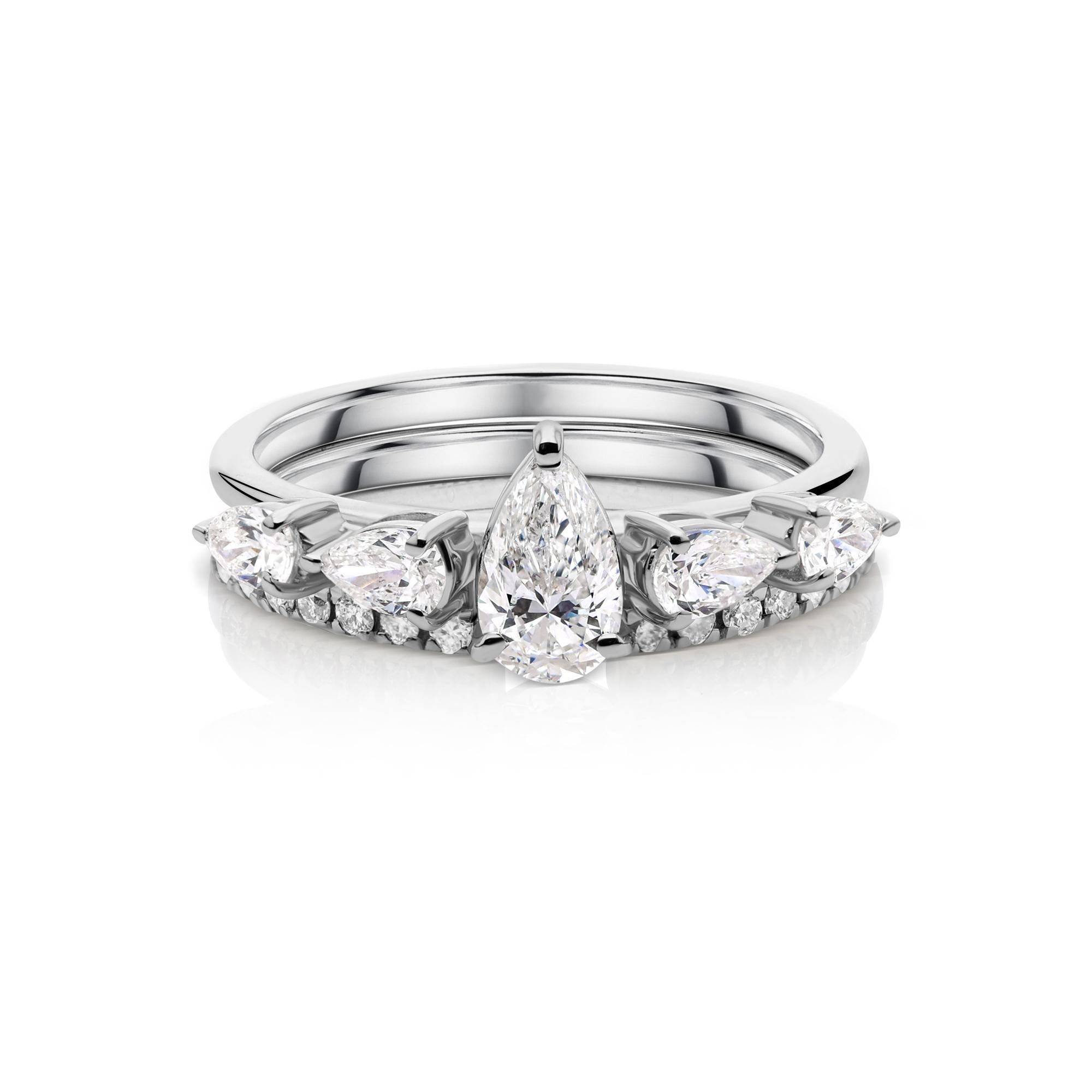 En venta: Pear Cut Certified 1.14Ct Diamond Engagement Ring Set 14K White Gold Jewelry  6