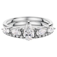 Pear Cut Certified 1.14Ct Diamond Engagement Ring Set 14K White Gold Jewelry