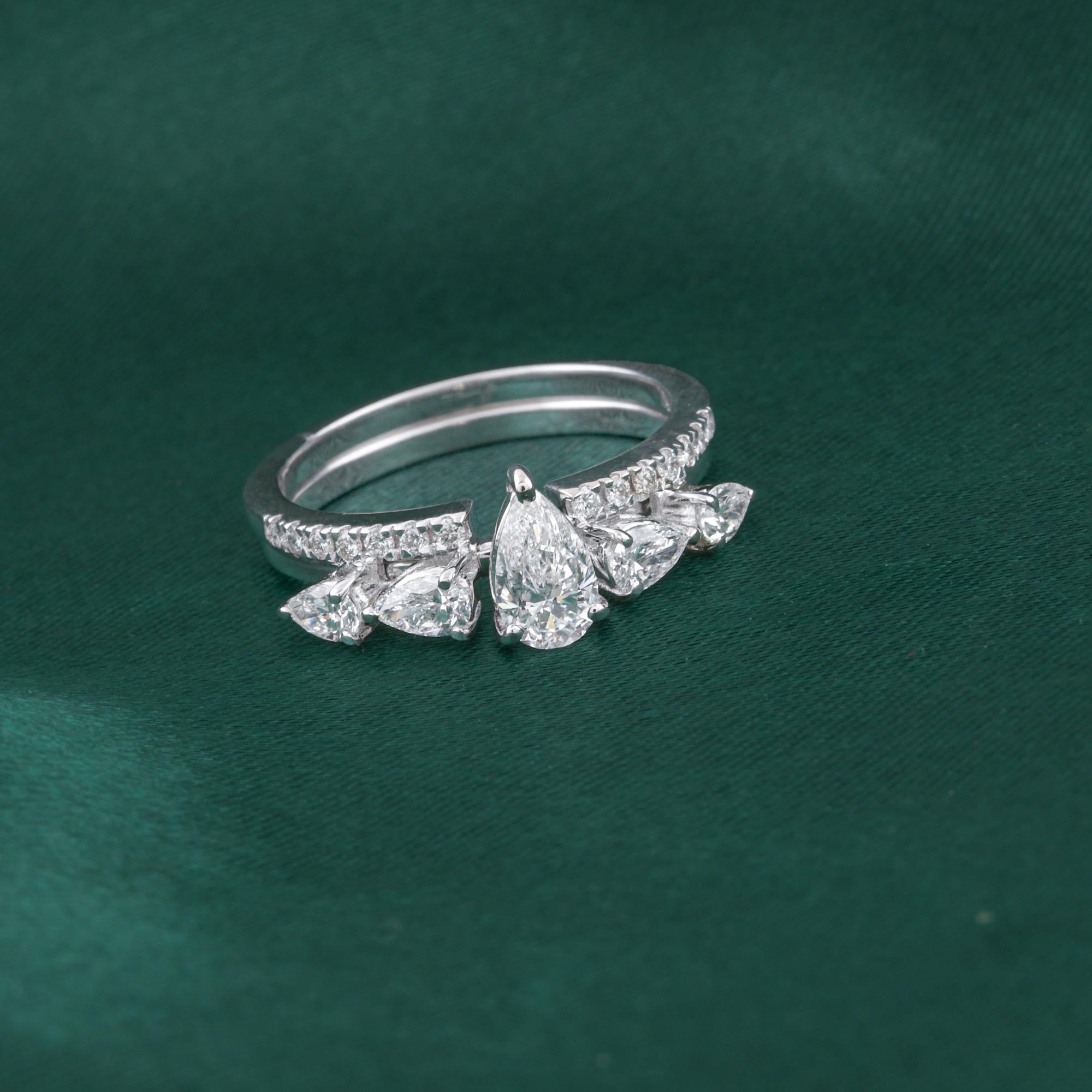 En venta: Pear Cut Certified 1.14Ct Diamond Engagement Ring Set 18K White Gold Jewelry  7