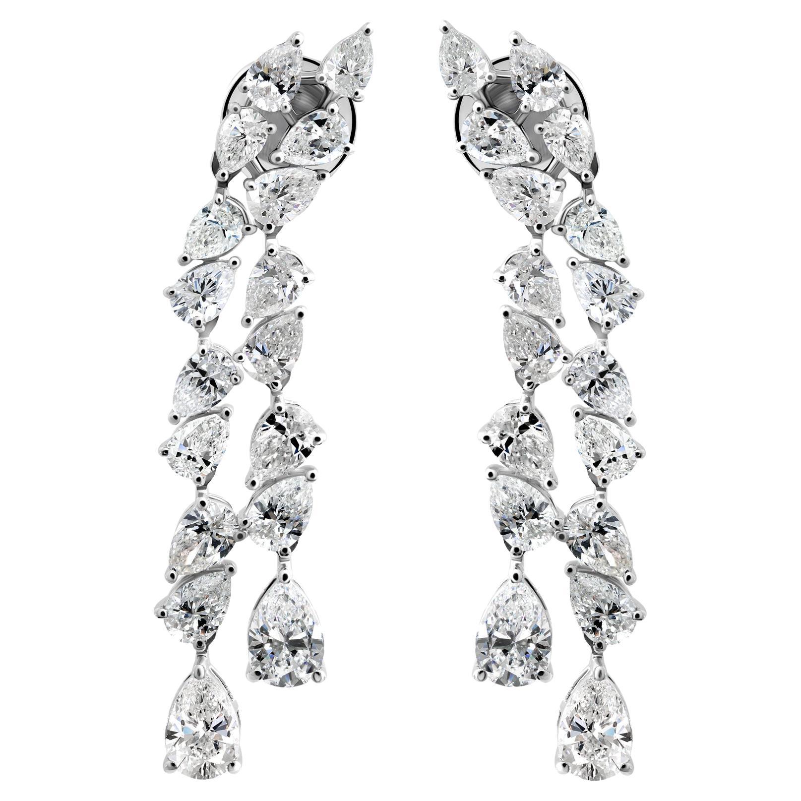 Natural Diamond Dangle Drop Earrings 5.06 Carats in 18K White Gold