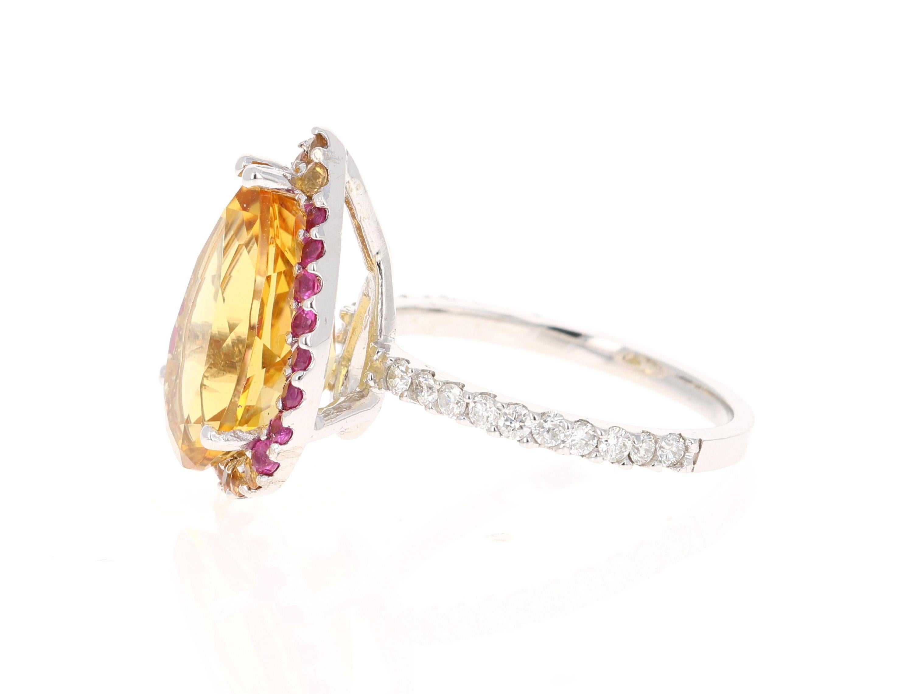 6.25 Carat Citrine Pink Sapphire Diamond White Gold Cocktail Ring In New Condition For Sale In Los Angeles, CA