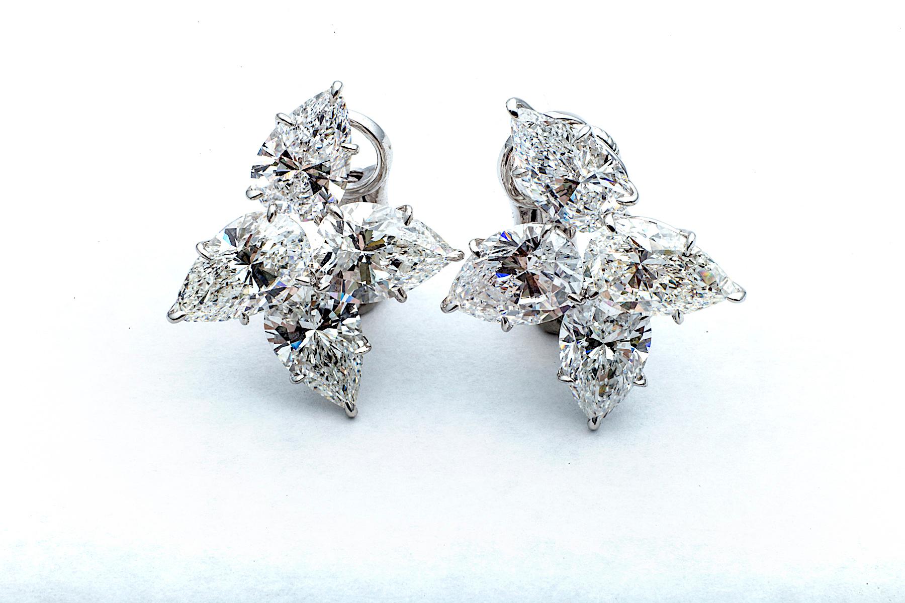 Contemporary Pear Cut Cluster Diamond Platinum Handmade Clip Earrings