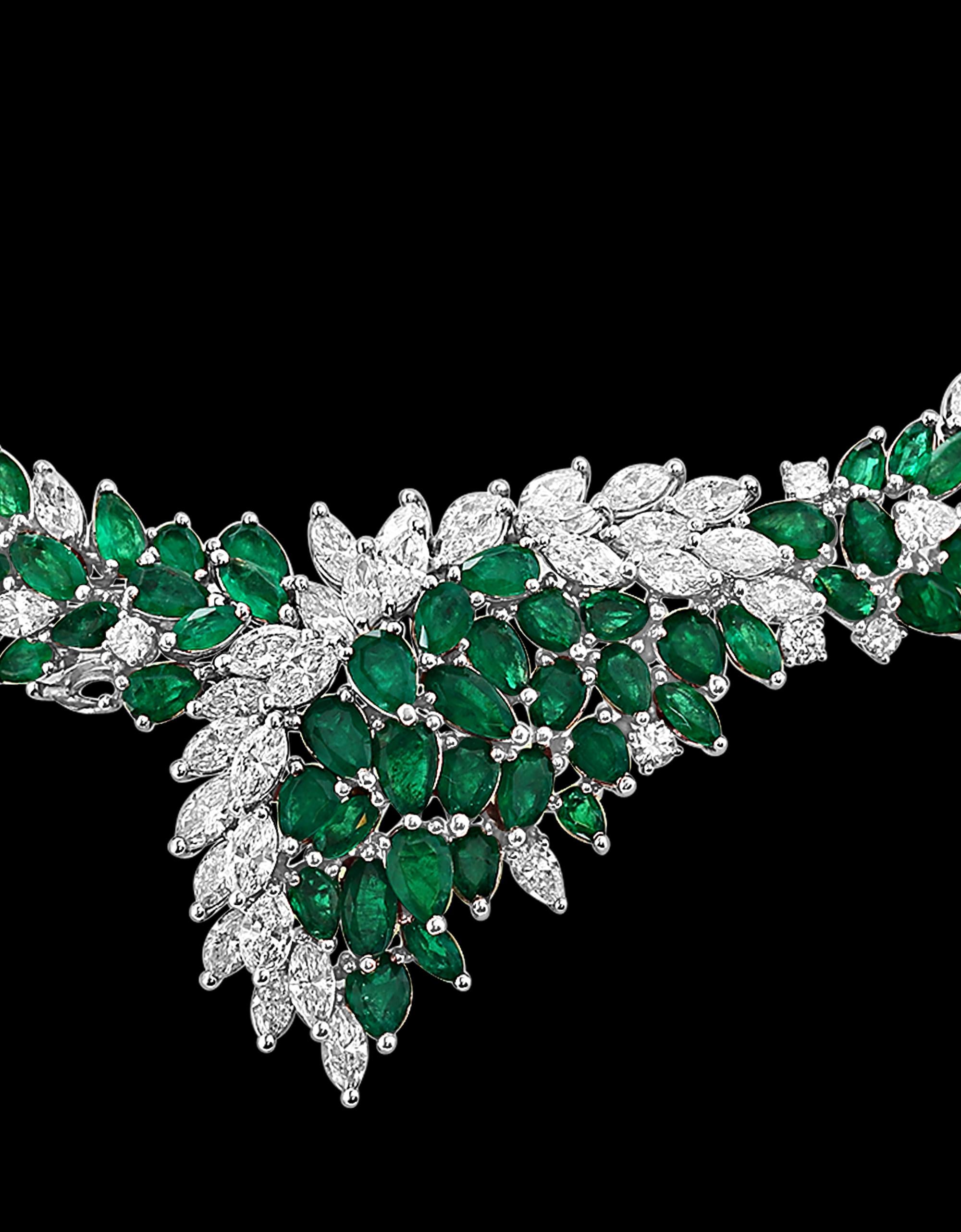 40 Ct Colombian Emerald & 35 Ct Diamond Bridal Princess Necklace Platinum Estate In Excellent Condition In New York, NY