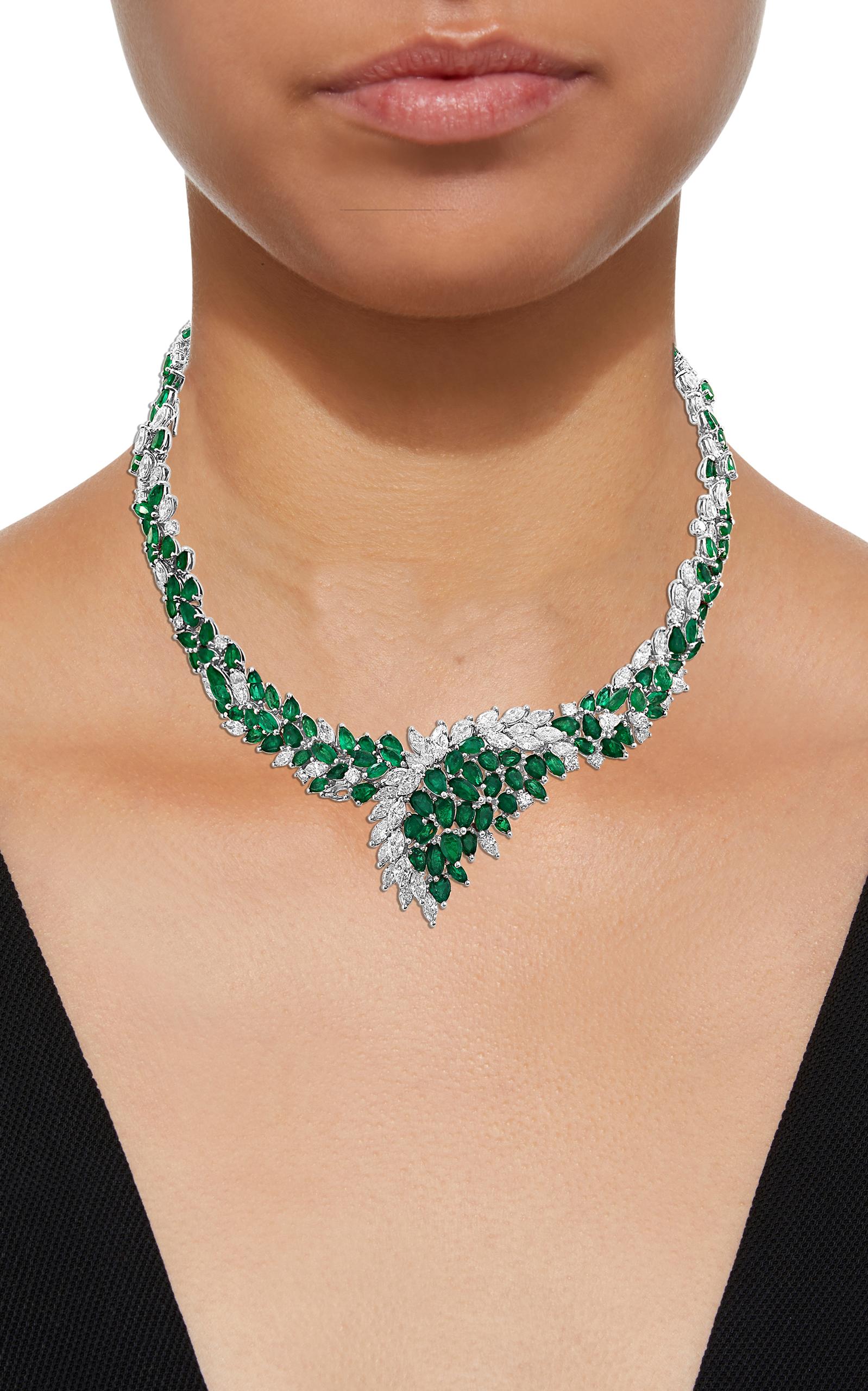 Women's 40 Ct Colombian Emerald & 35 Ct Diamond Bridal Princess Necklace Platinum Estate