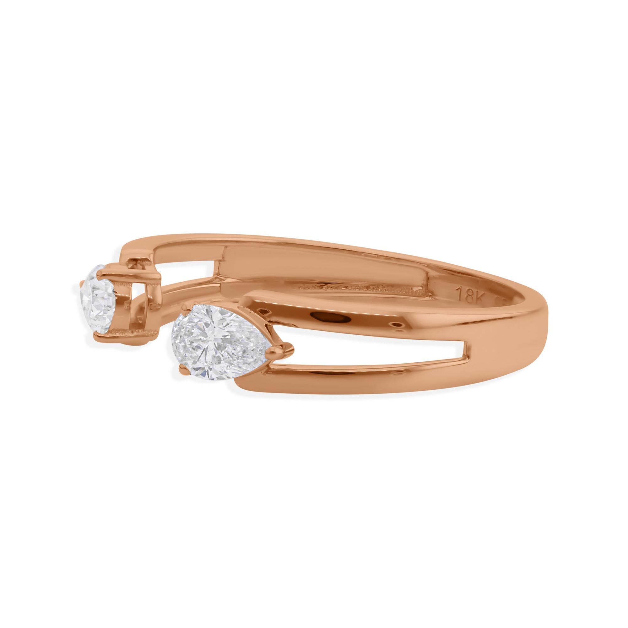 For Sale:  Pear Cut Dainty Diamond 0.45 Carat 18k Rose Gold Toi et Moi Ring Engagement Gift 2