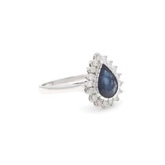 Pear Deep Blue Sapphire Engagement Ring with Diamonds in Solid 18K White Gold