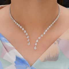 Pear Cut Diamond 12.21ct V Shape Torque Necklace for Wedding 14K White Gold