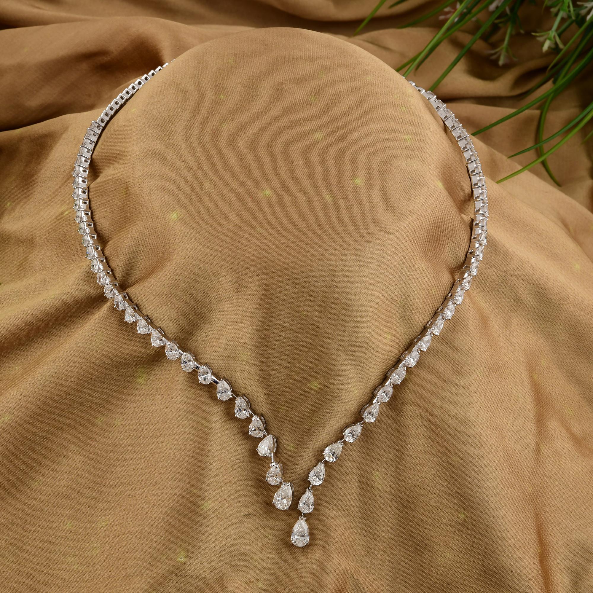 Modernist Pear Cut Diamond 12.21ct V Shape Torque Necklace for Wedding 18K White Gold For Sale