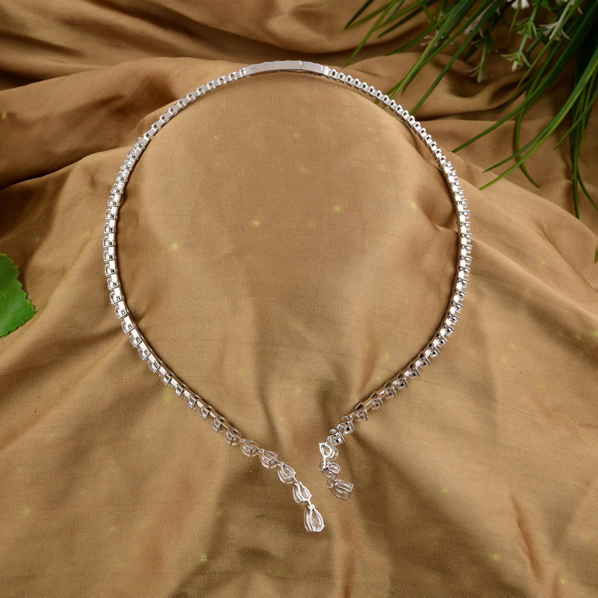 Pear Cut Diamond 12.21ct V Shape Torque Necklace for Wedding 18K White Gold For Sale 2
