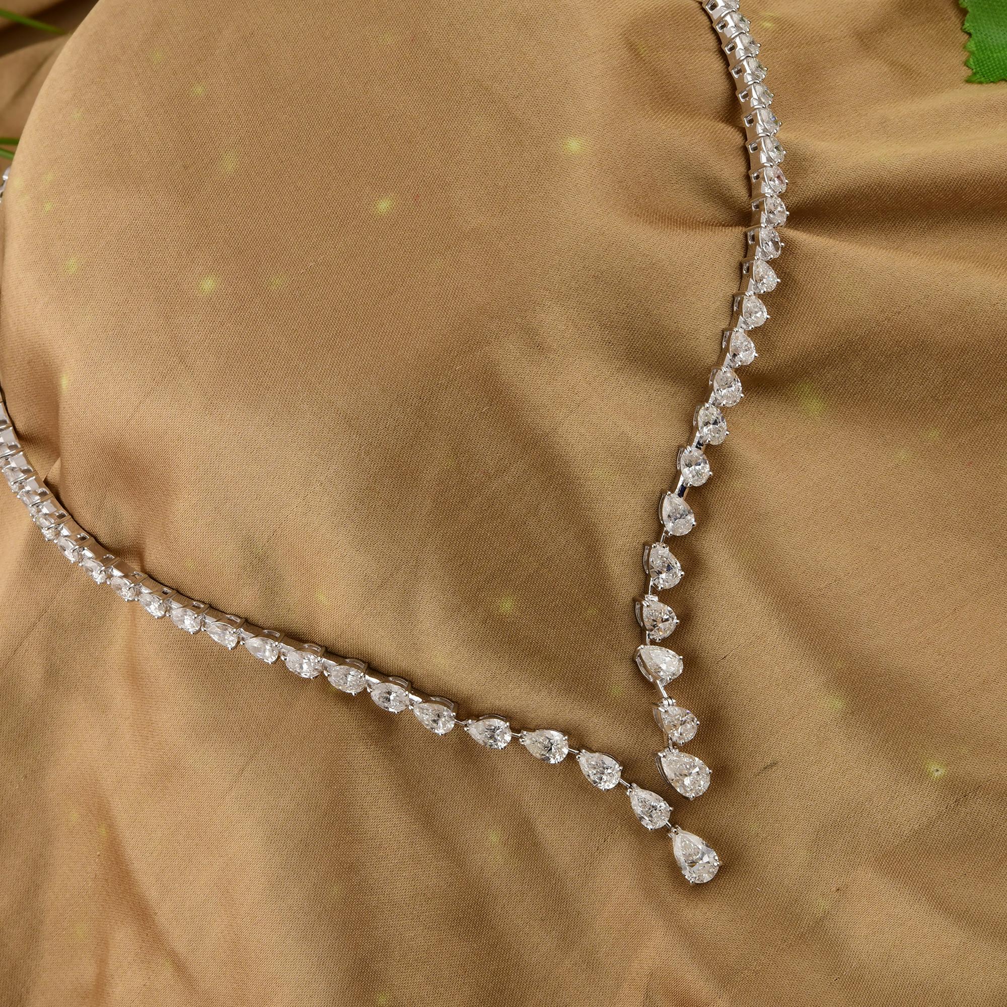 Pear Cut Diamond 12.21ct V Shape Torque Necklace for Wedding 18K White Gold For Sale 3