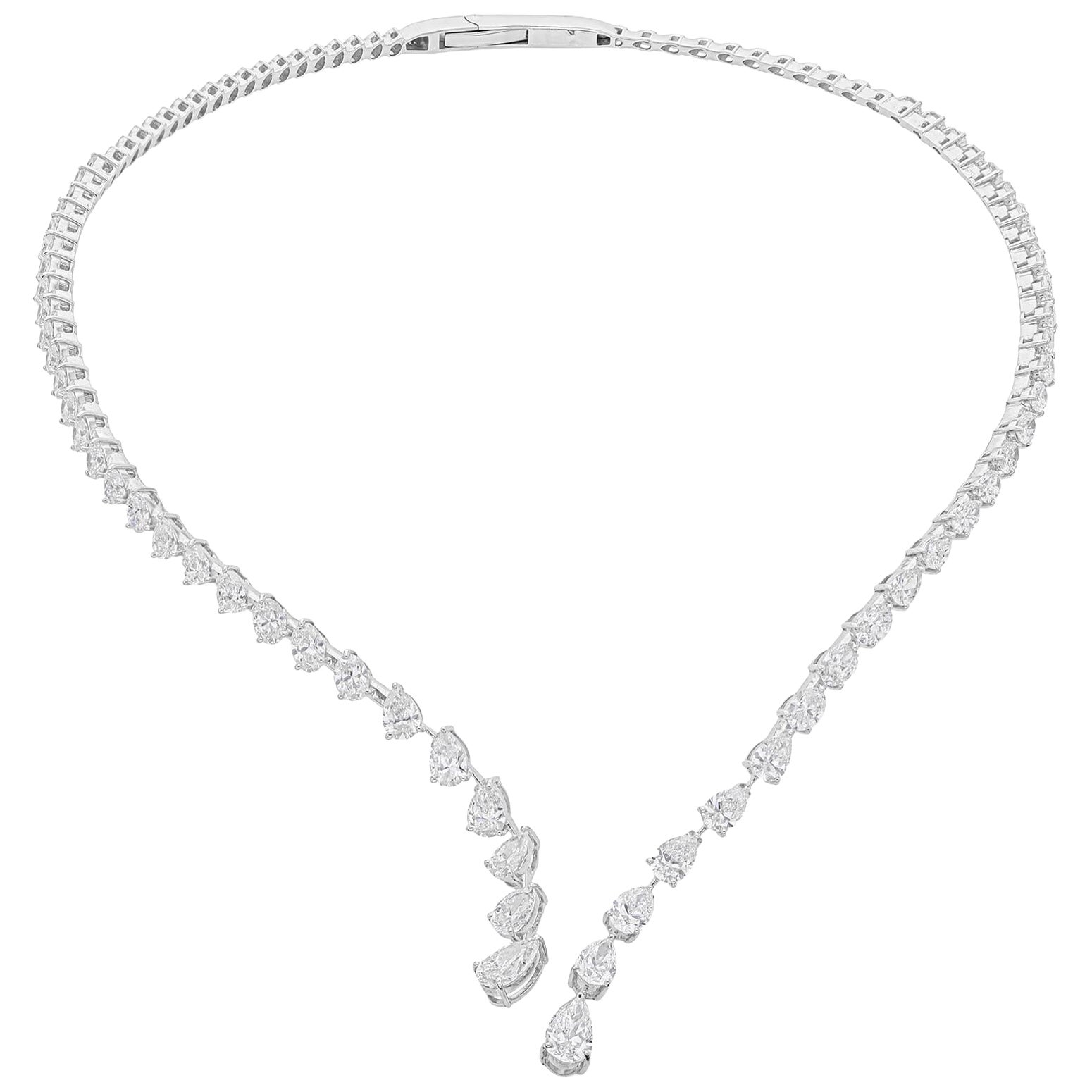 Collier de Torque en or blanc 18K avec diamant taille poire 12.21ct en forme de V pour le mariage en vente