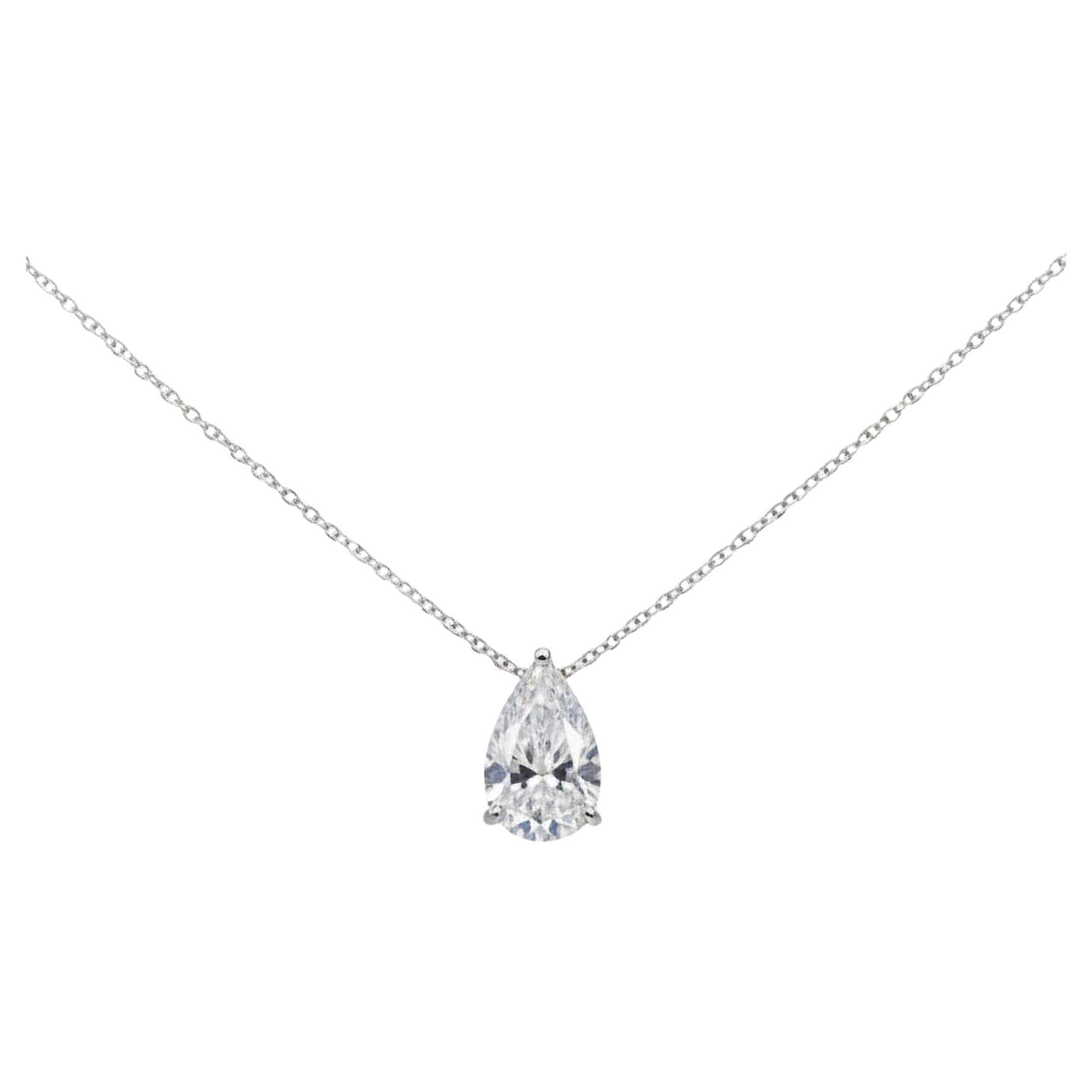 Pear-Cut Diamond 14K (or 18k upon request) White Gold Solitaire Pendant Necklace