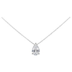 Pear-Cut Diamond 14K (or 18k upon request) White Gold Solitaire Pendant Necklace