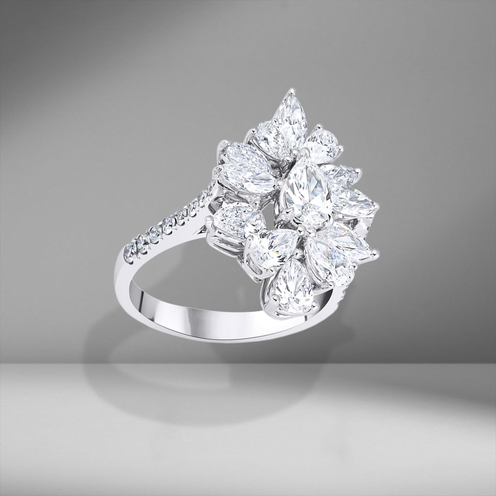 Certified 4.24 Ct Pear White Diamond Engagement Wedding Ring Set 14K White Gold 