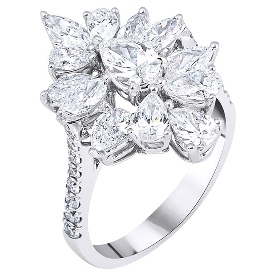 Micro Pave 4.58ct Pear Shaped Diamond Engagement White Gold Ring at