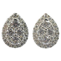 Pear Cut Diamond Cluster Illusion Halo Stud Earrings in 14K White Gold