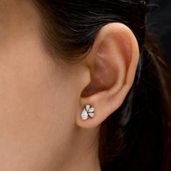 Pear Cut Diamond Cluster Stud Earrings in 18K White Gold 0.79 Carats