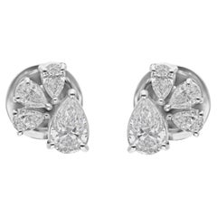 Pear Cut Diamond Cluster Stud Earrings in 18K White Gold 0.79 Carats